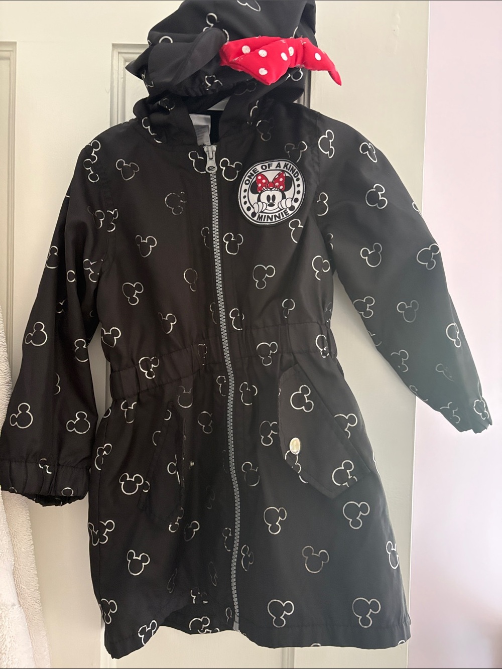 Disney Black Minnie Mouse Raincoat with Red Polka Dot Bow Hood